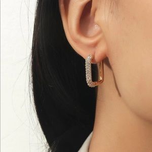 Gorgeous Gold Squared Shaped Hoops w Crystal Detail New